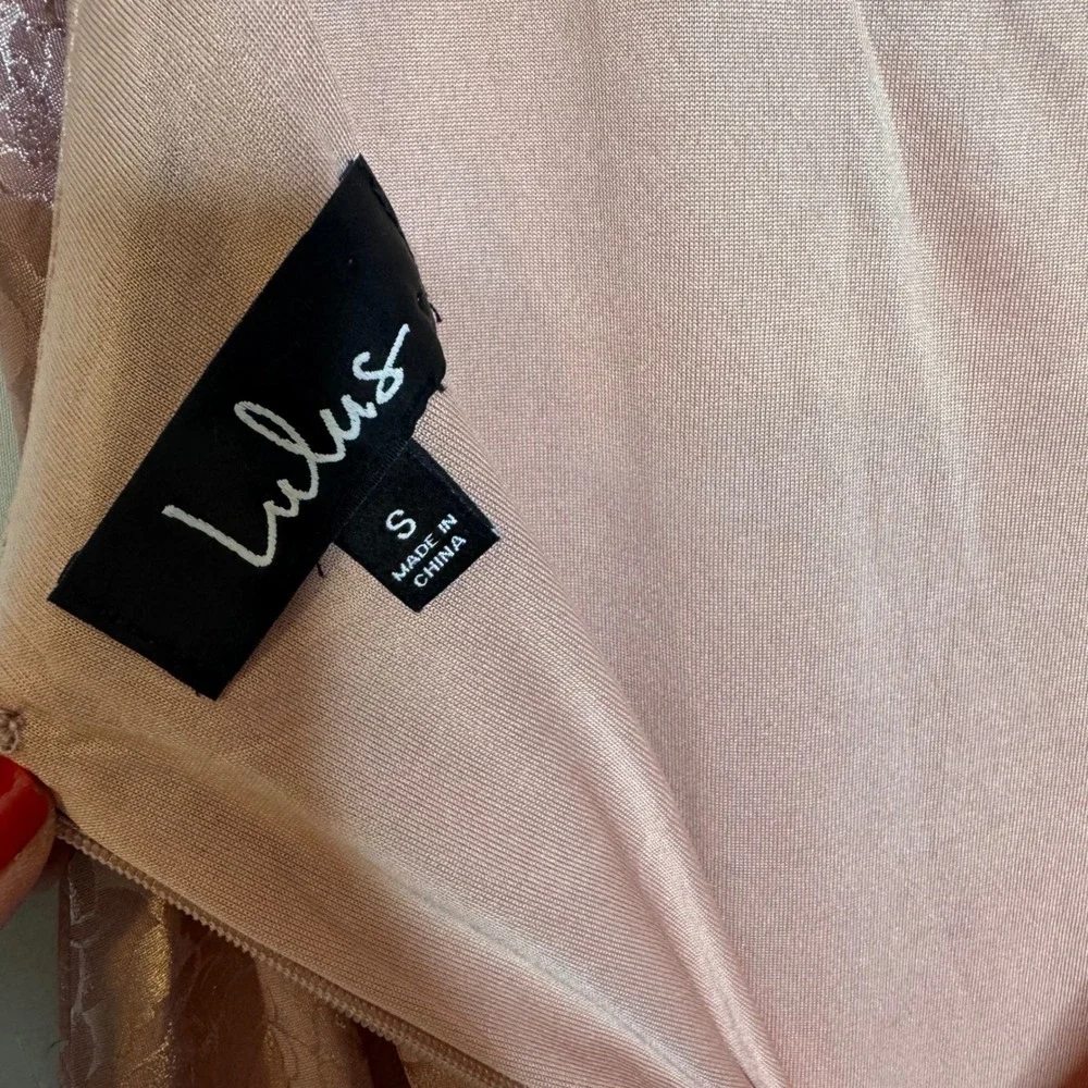 Lulus Rose Gold Floral Jacquard Cowl Neck Satin Midi Slip Dress Sz Small - Picture 4 of 10
